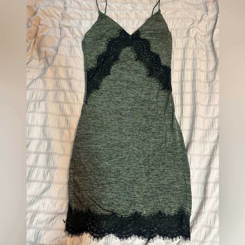 Mini Green and Black Lace Slip Dress